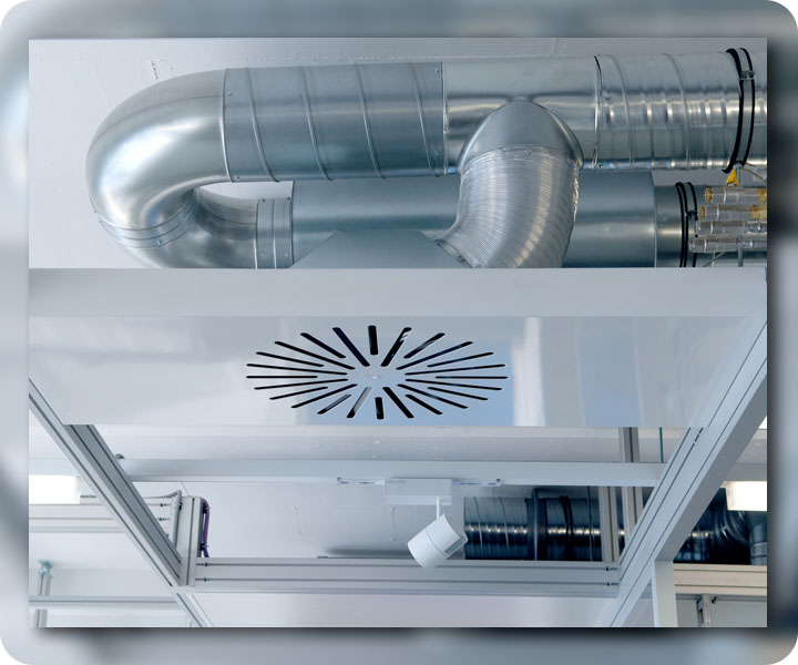 Galvanized ductwork and a ceiling ventilation diffuser