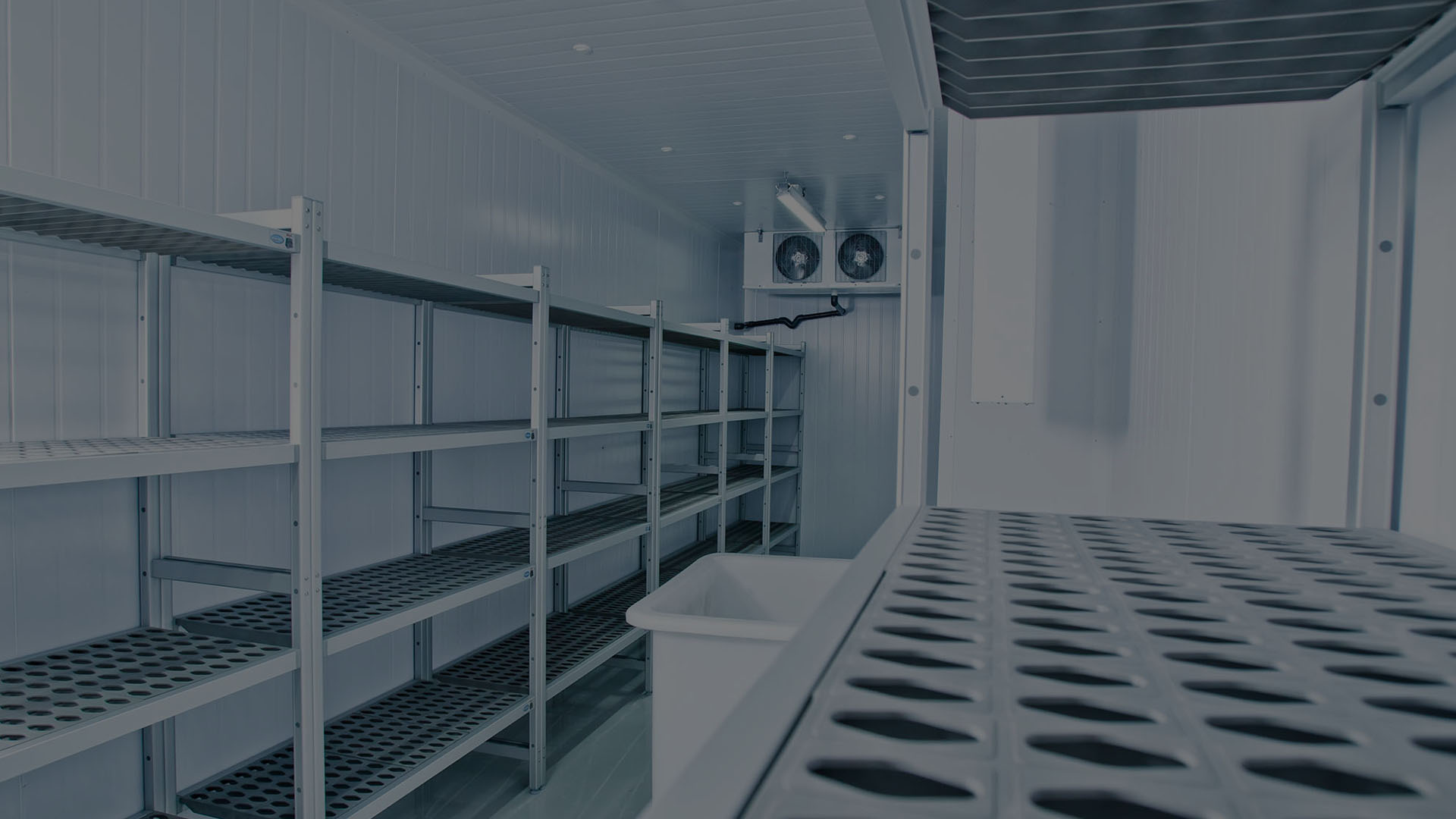 Shelving and insulated wall panels in a commercial walk-in cold room