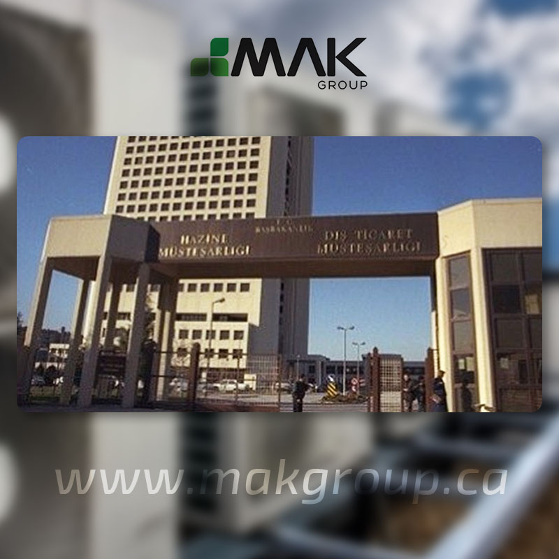 Large institutional building and covered entrance
